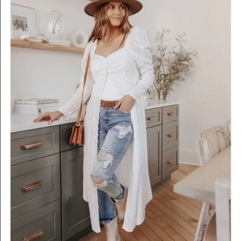 Free People White Longline Top